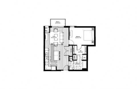 Floor plan for 1 bed, 1 bath, 850 sqft